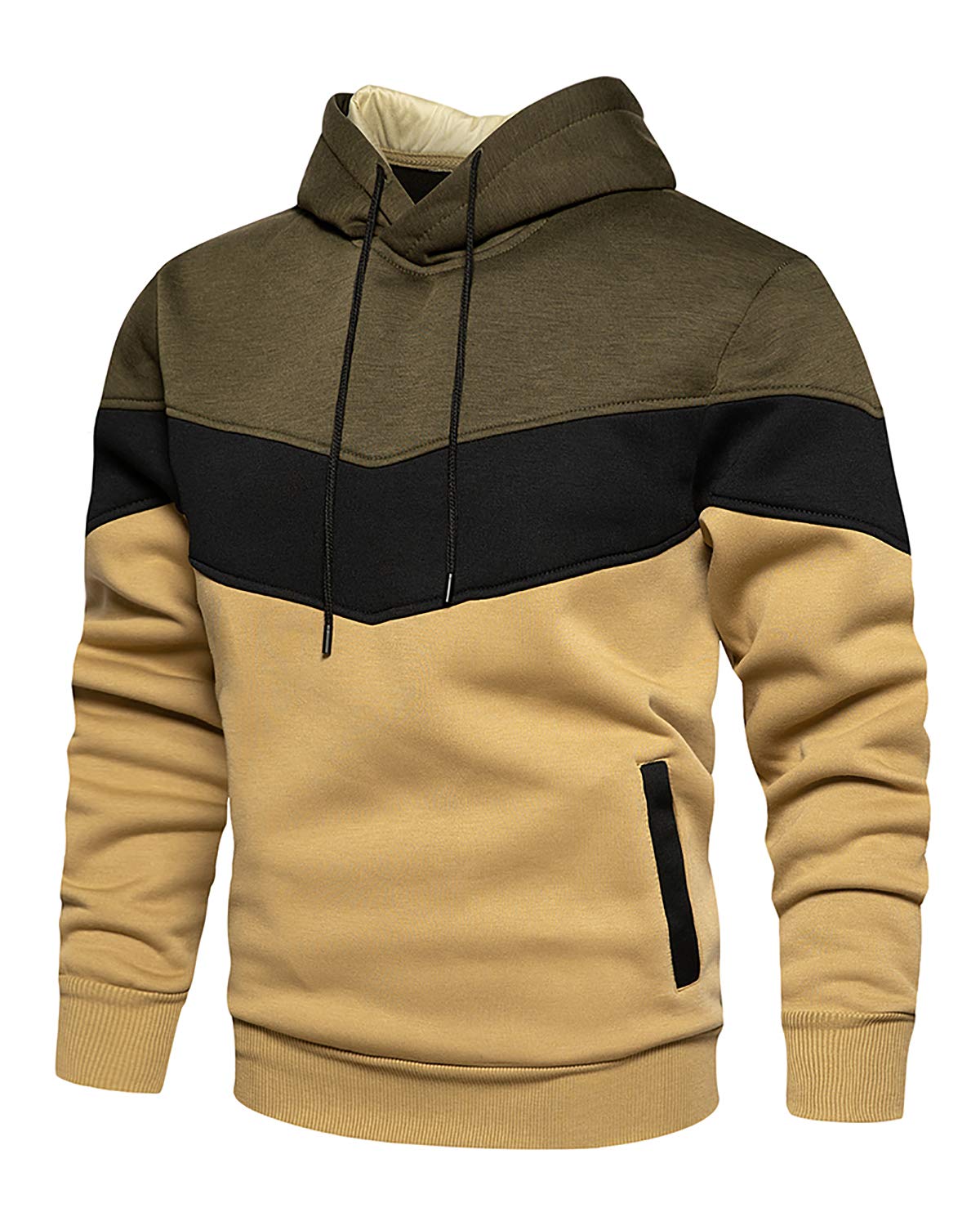Men's Fashion Novelty Color Block Hoodies Long Sleeve Fleece Hooded Pullover Sweatshirts with Pockets