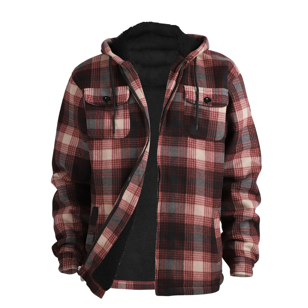 Gary Com Heavy Thick Flannel Plaid Jacket Sherpa Fleece Lined Hoodies for Men Zip Up Winter Warm Coat Zipper Sweatshirt