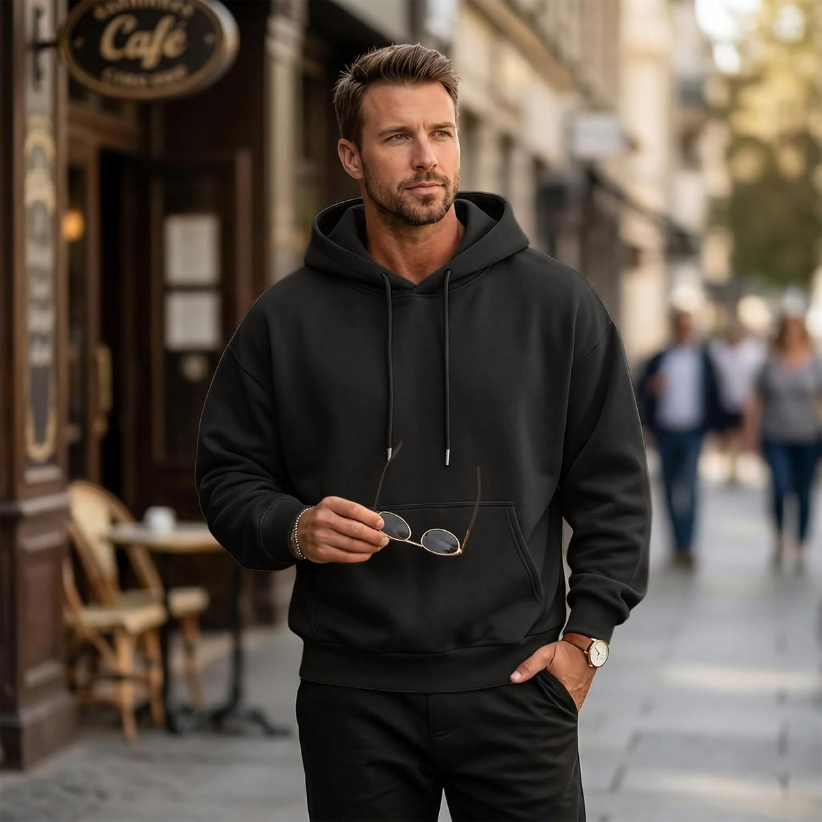 Mens Hoodies Oversized Vintage Sweatshirt Y2K Light Fleece Pullover Tops