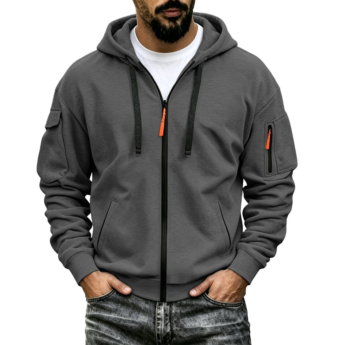 Mens Tactical Hoodie Zip Up Oversized Fashion Sweatshirt