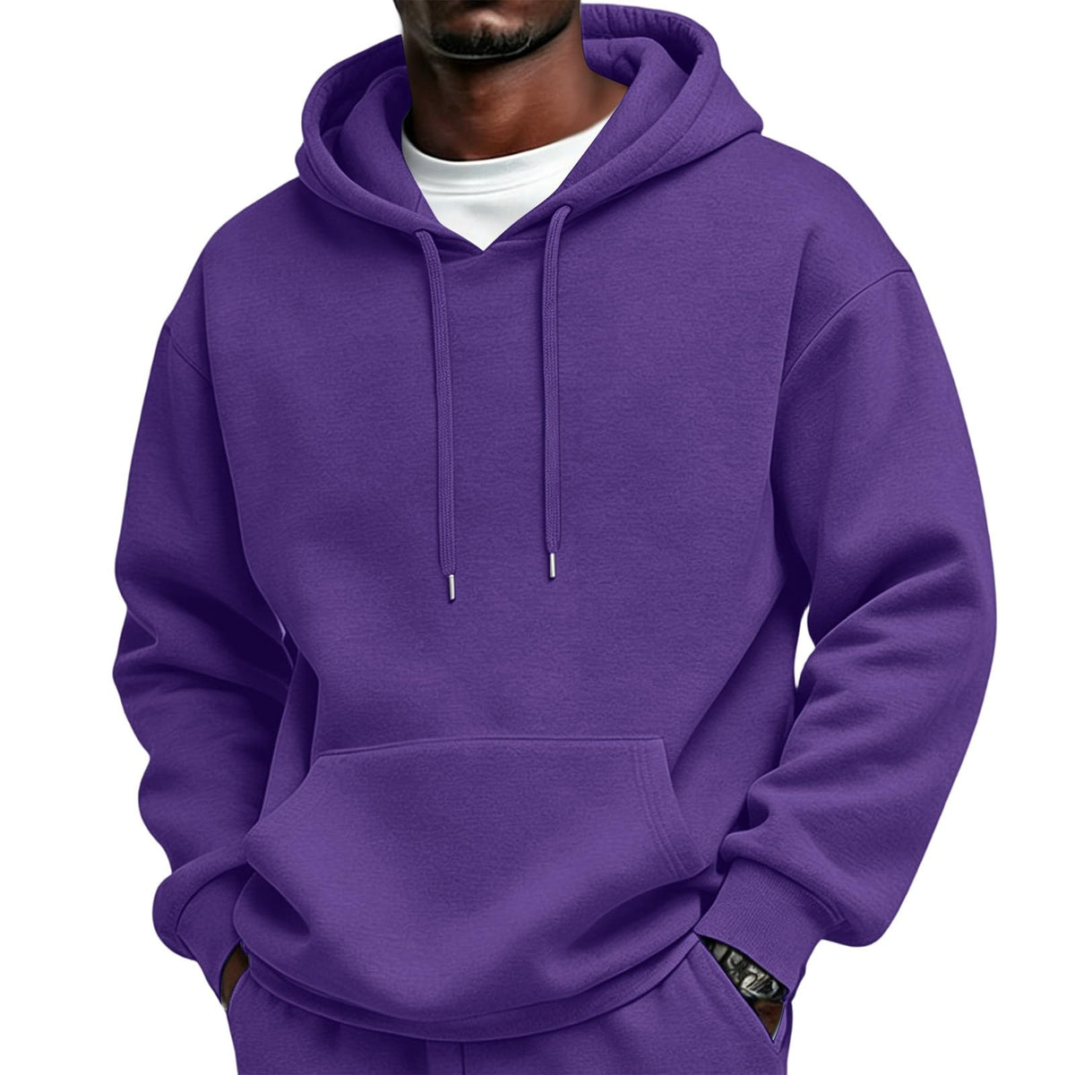 Mens Sherpa Hoodie Cottn Fleece Oversized Drawstring Hooded Sweatshirt