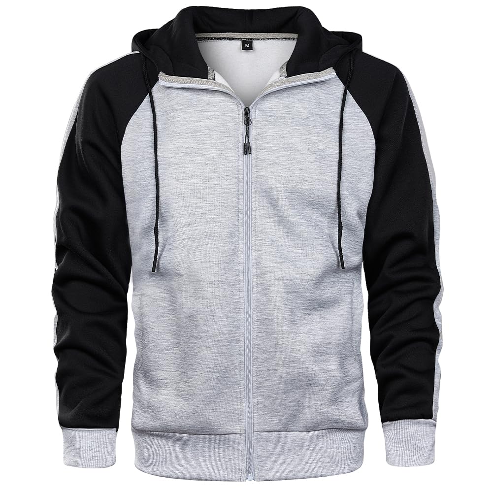AOTORR Men's Zip Up Hoodie Color Block Long Sleeve Casual Sweatshirt with Pocket