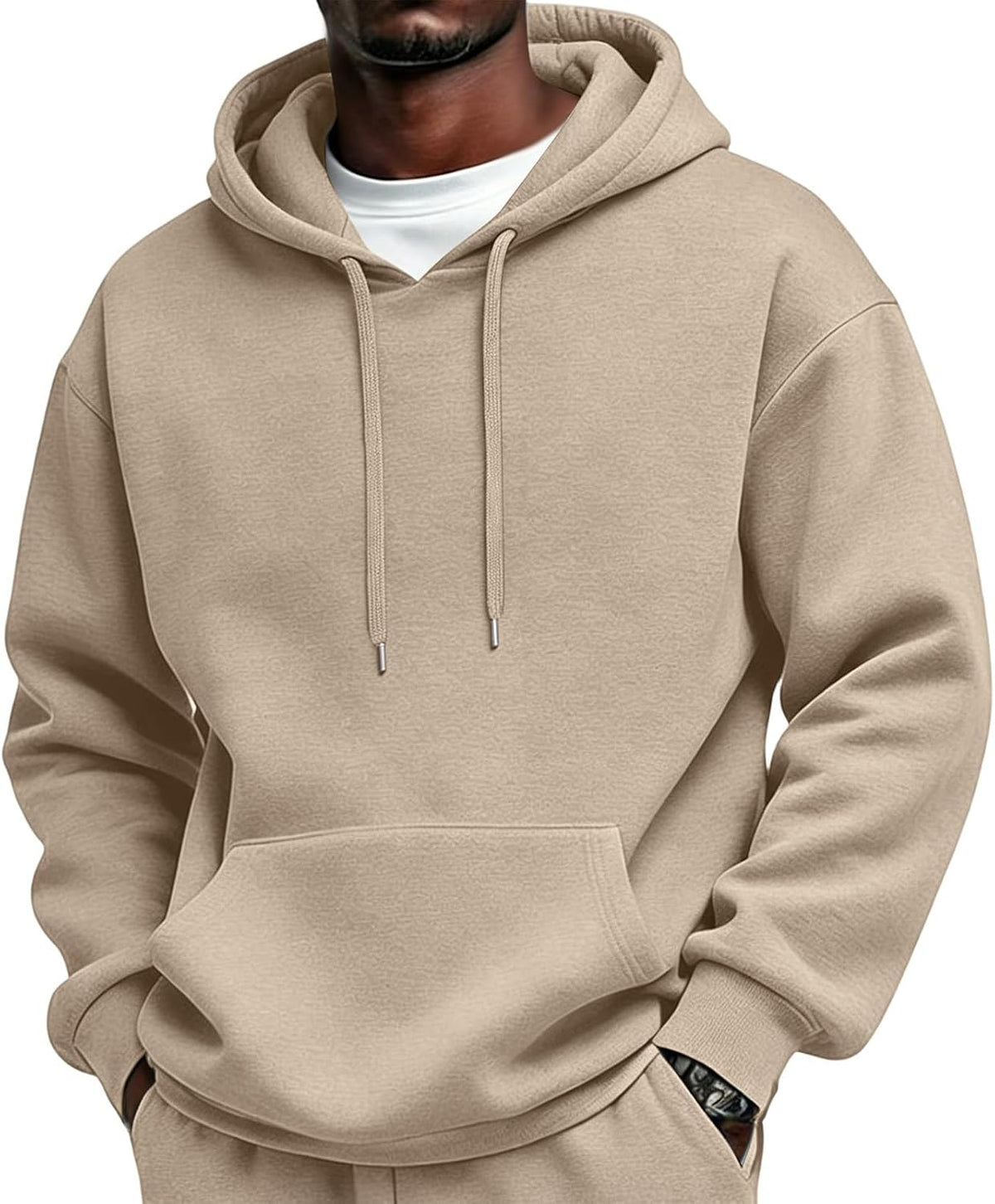 Mens Sherpa Hoodie Cottn Fleece Oversized Drawstring Hooded Sweatshirt