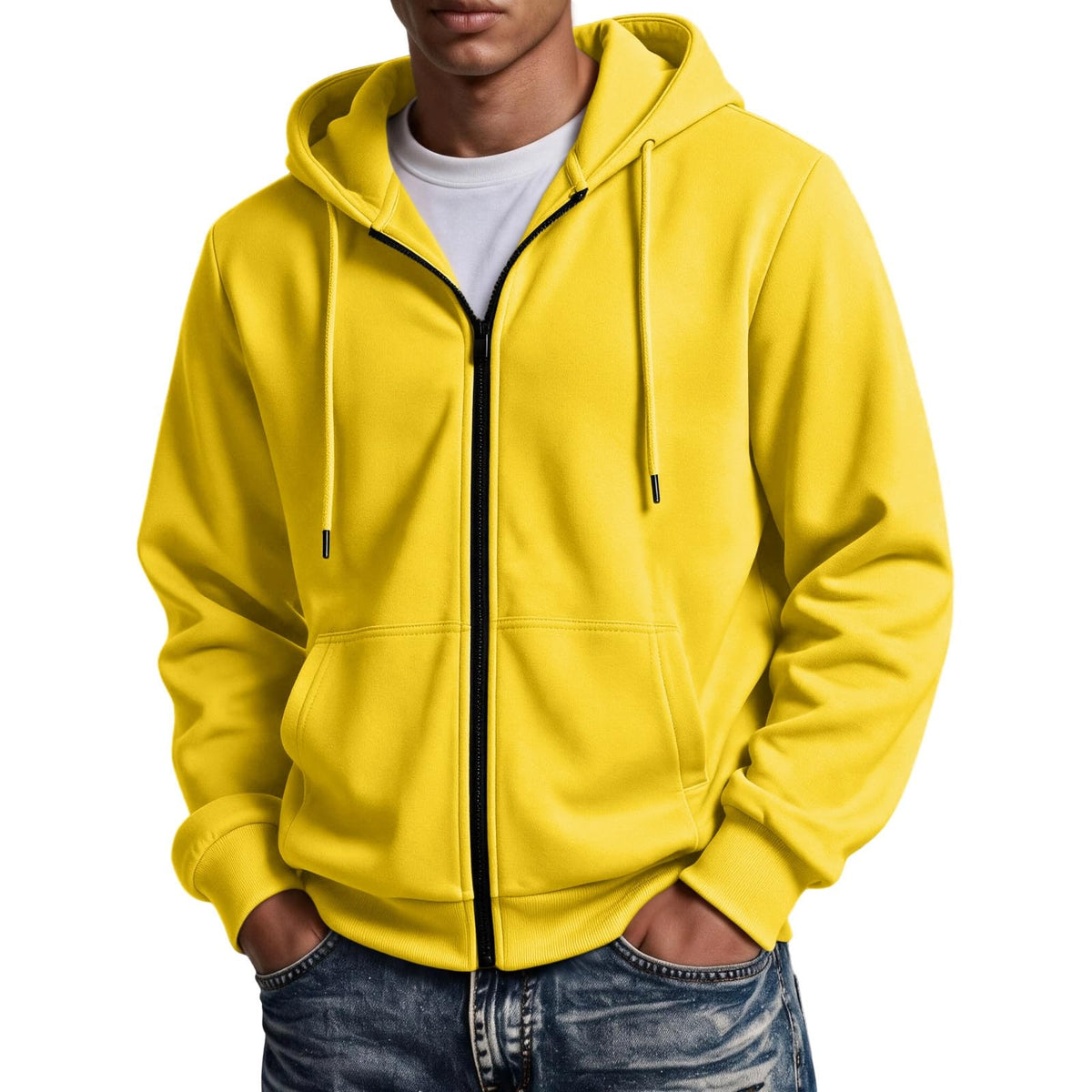 Mens Zip Up Hoodie Full Zip Oversized Fleece Lined Sweatshirt Fall Hoodies