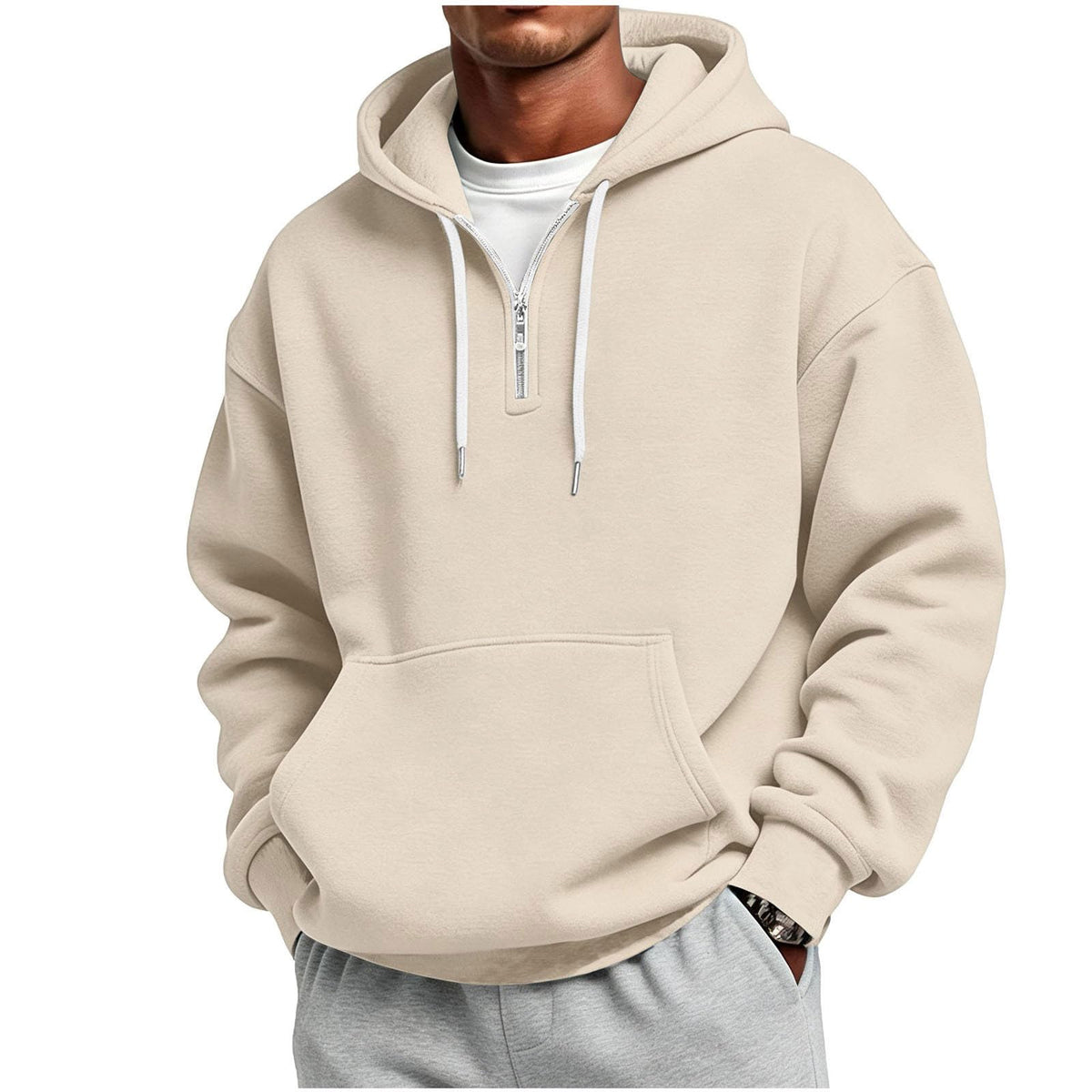Men's Quarter Zip Hoodies Oversized Solid Pullover With Kangaroo Pocket