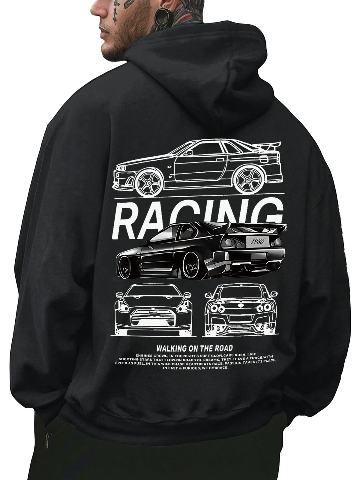 RoseSeek Men's Vintage Graphic Car Hoodies Long Sleeve Thermal Sweatshirts