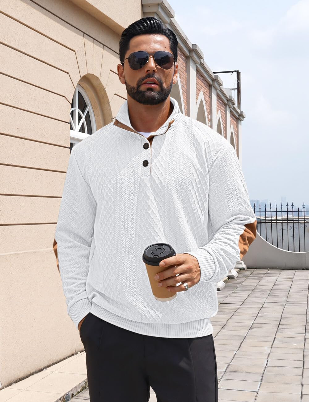 Men's Casual Sweatshirt Pullover Sweater Casual Long Sleeve Stand Collar Quarter Button Sweaters