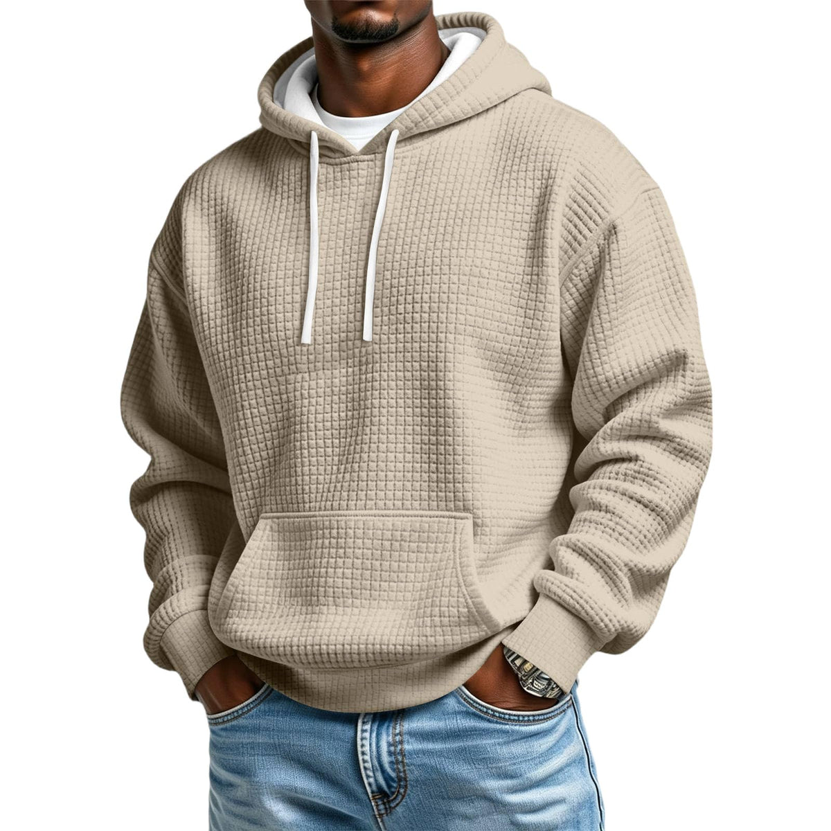 Men's Hoodie Pullover Fleece Waffle Sweatshirts Casual Plus Size Hoodie