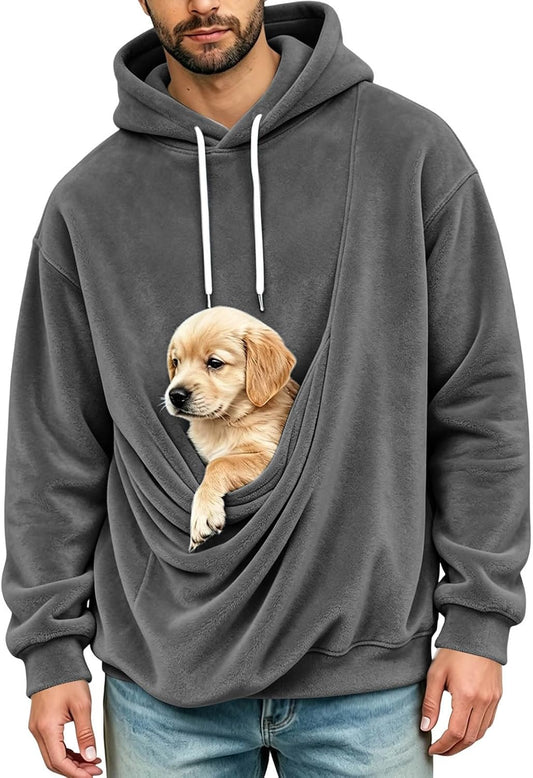 Mens Hoodies Pullover Fashion Kangaroo Pouch Hoodie Slim Oversized Tops Fall Winter Casual Animal Holder Sweatshirts