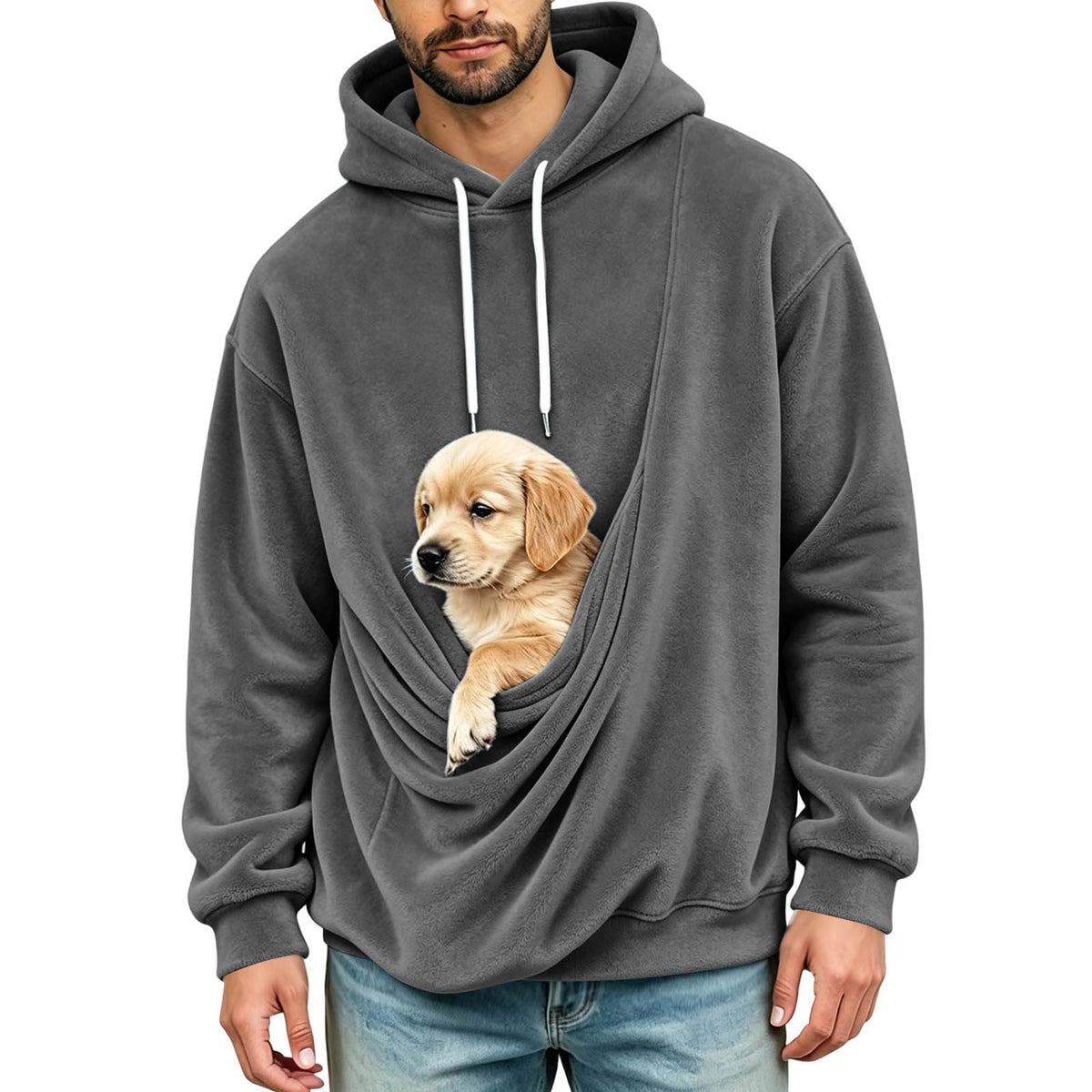 Mens Hoodies Pullover Fashion Kangaroo Pouch Hoodie Slim Oversized Tops Fall Winter Casual Animal Holder Sweatshirts