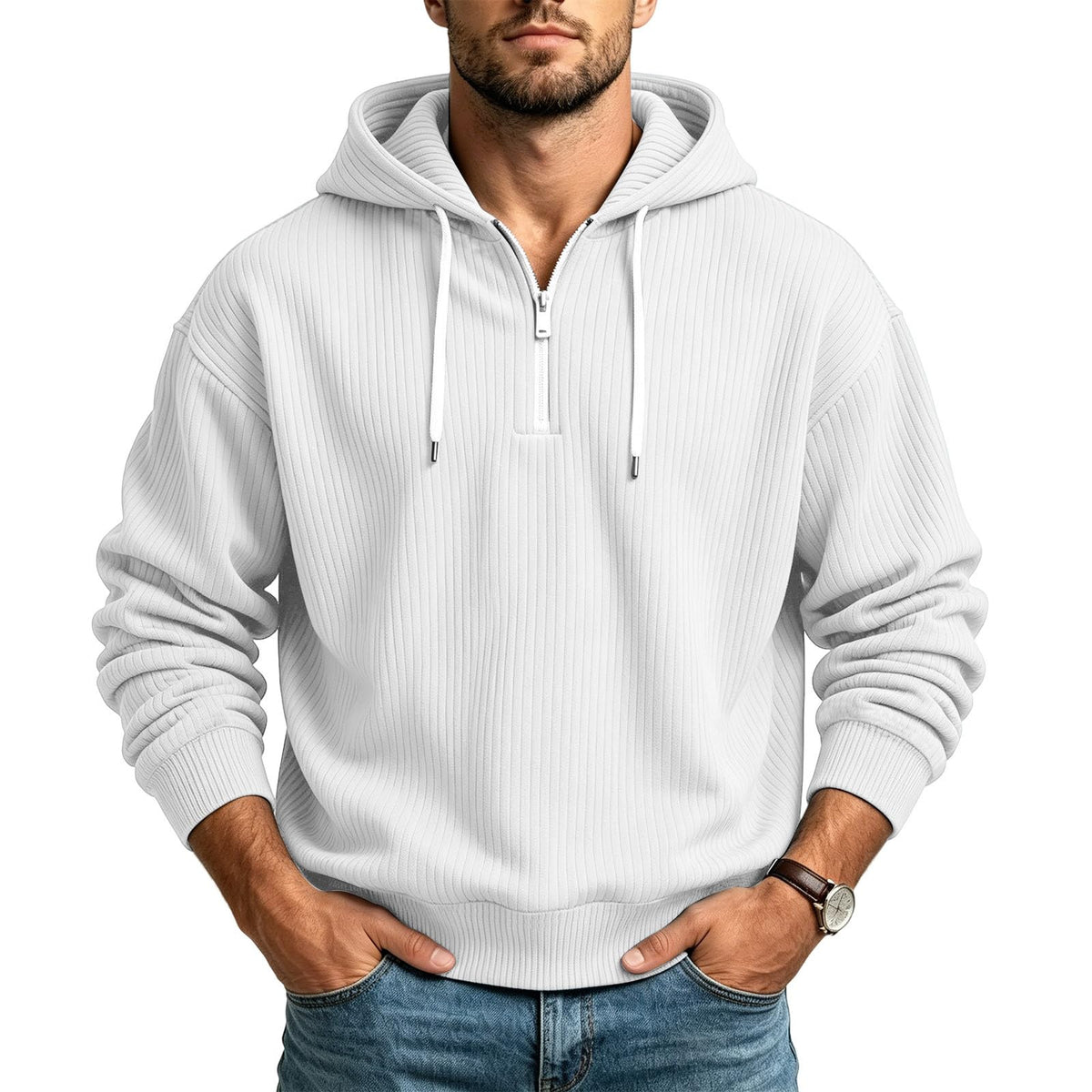 Corduroy Hoodies for Men Quarter Zip Pullover Sweatshirt