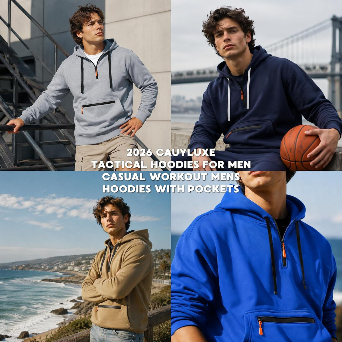 Tactical Hoodies for Men Comfy Quarter Zip Pullover with Multi Pockets