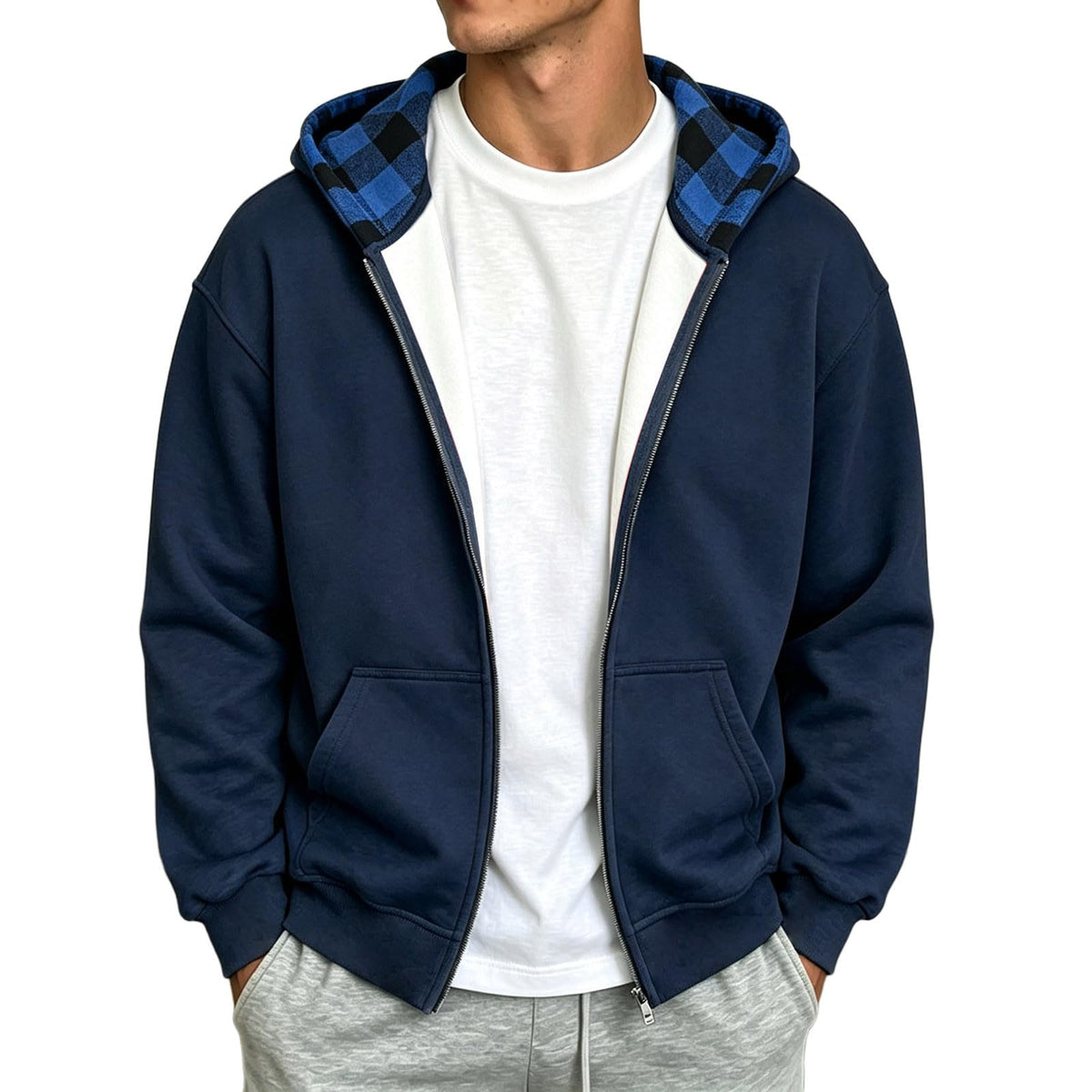 Full Zip Hoodies For Men Y2k Plaid Hoodie Reversible Oversized Graphic Sweatshirt Streetwear Jacket Hip Hop Outfits