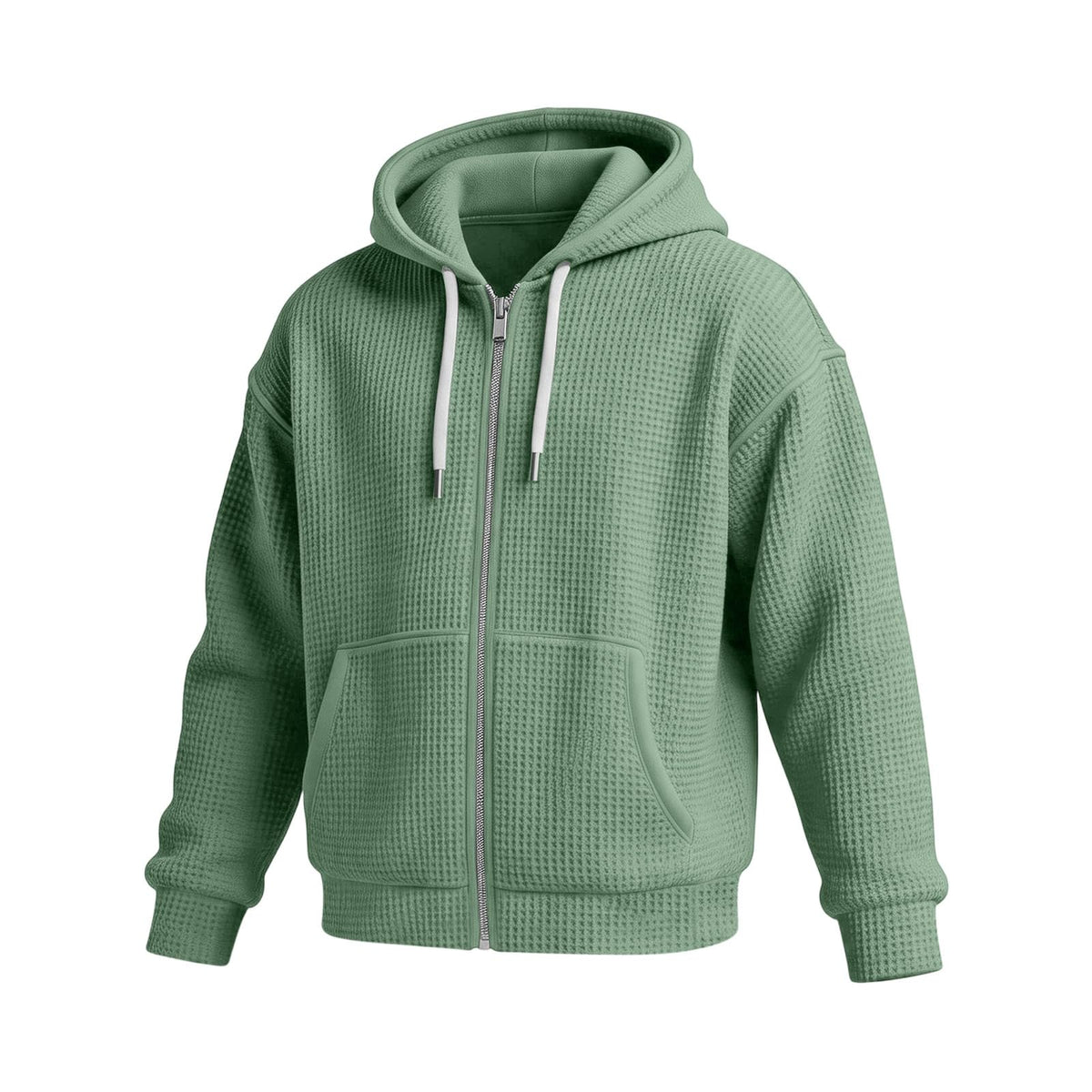Waffle Knit Hoodies for Men Full Zip Sweatshirt Hooded Cardigan with Pocket Loose Fit Drawstring Athletic Jackets