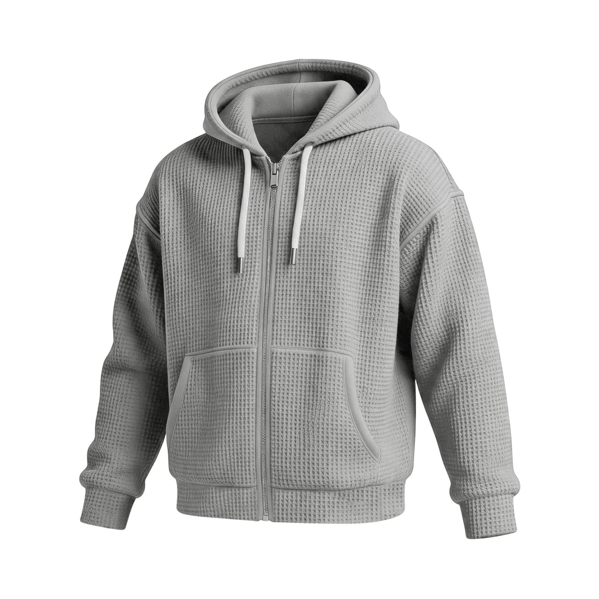 Waffle Knit Hoodies for Men Full Zip Sweatshirt Hooded Cardigan with Pocket Loose Fit Drawstring Athletic Jackets