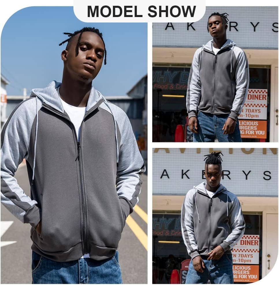 MANTORS Mens Fleece Jackets Contrast Hoodies Lightweight Sweatshirt Color Block Jacket Coats