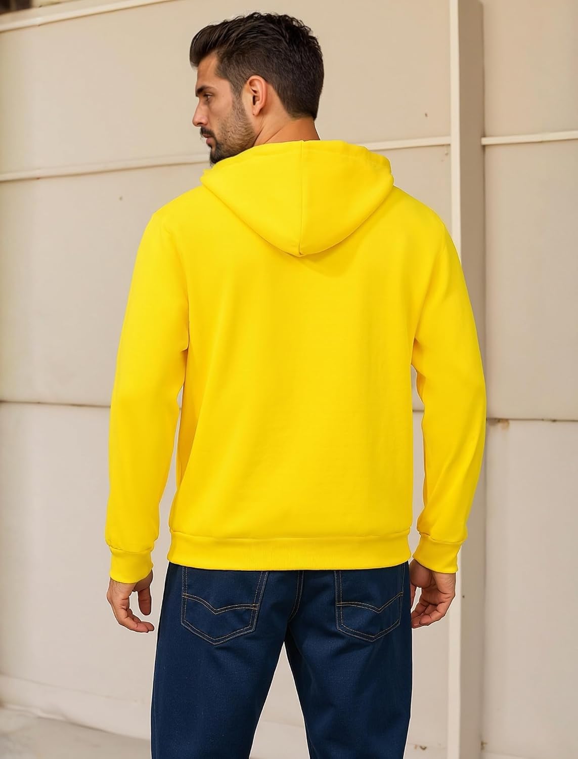 Mens Hoodies Pullover Midweight Fashion Long Sleeve Casual Hooded Sweatshirt Solid Color Fleece-Lined Hoodie