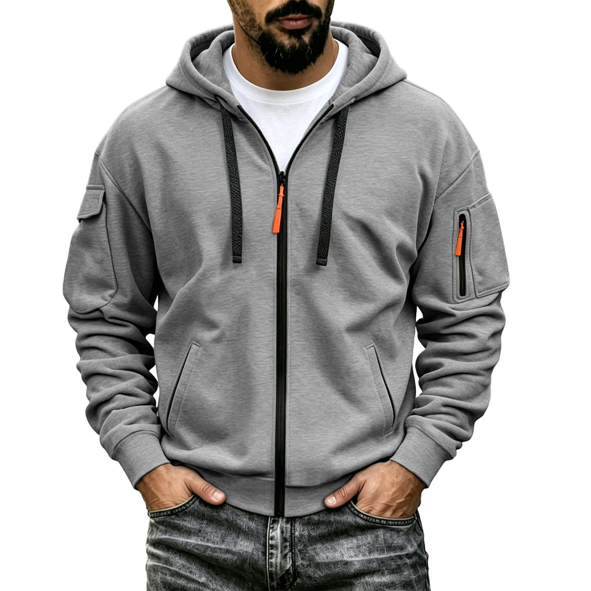 Mens Tactical Hoodie Zip Up Oversized Fashion Sweatshirt