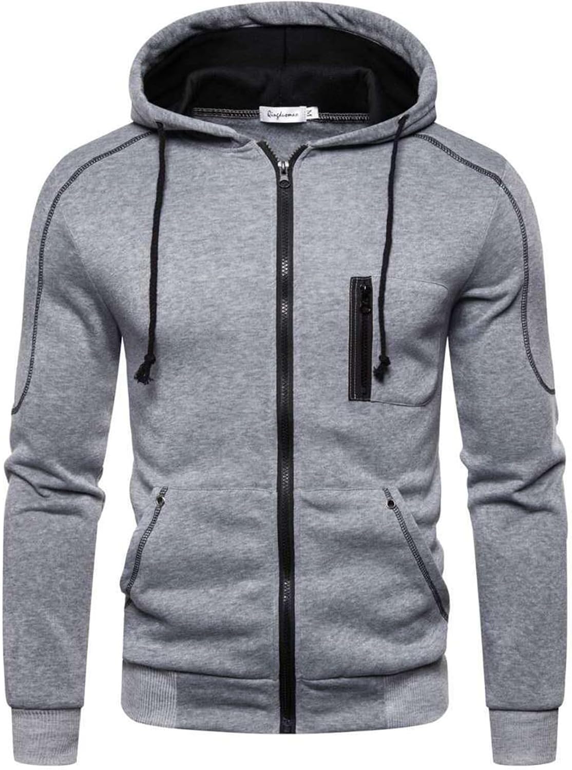 Lu's Chic Men's Hoodies Jackets Fleece Long Sleeve Full Zip Up Sweater Slim Fit Sweatshirt