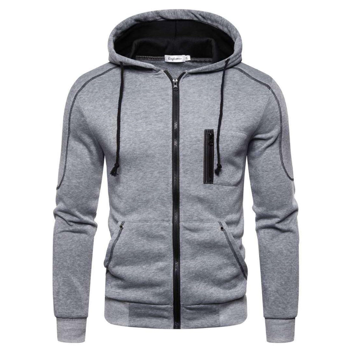 Lu's Chic Men's Hoodies Jackets Fleece Long Sleeve Full Zip Up Sweater Slim Fit Sweatshirt
