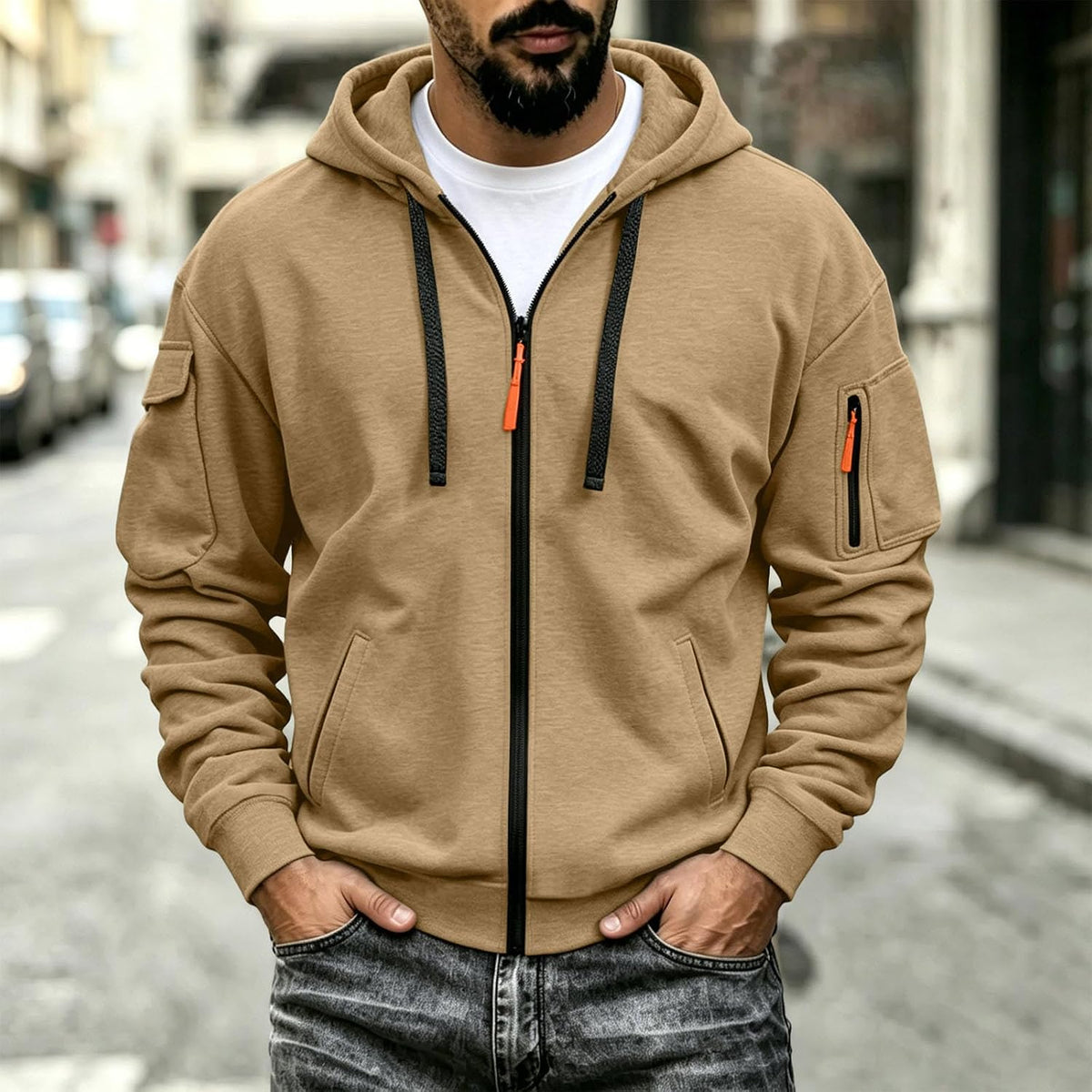 Mens Tactical Hoodie Zip Up Oversized Fashion Sweatshirt