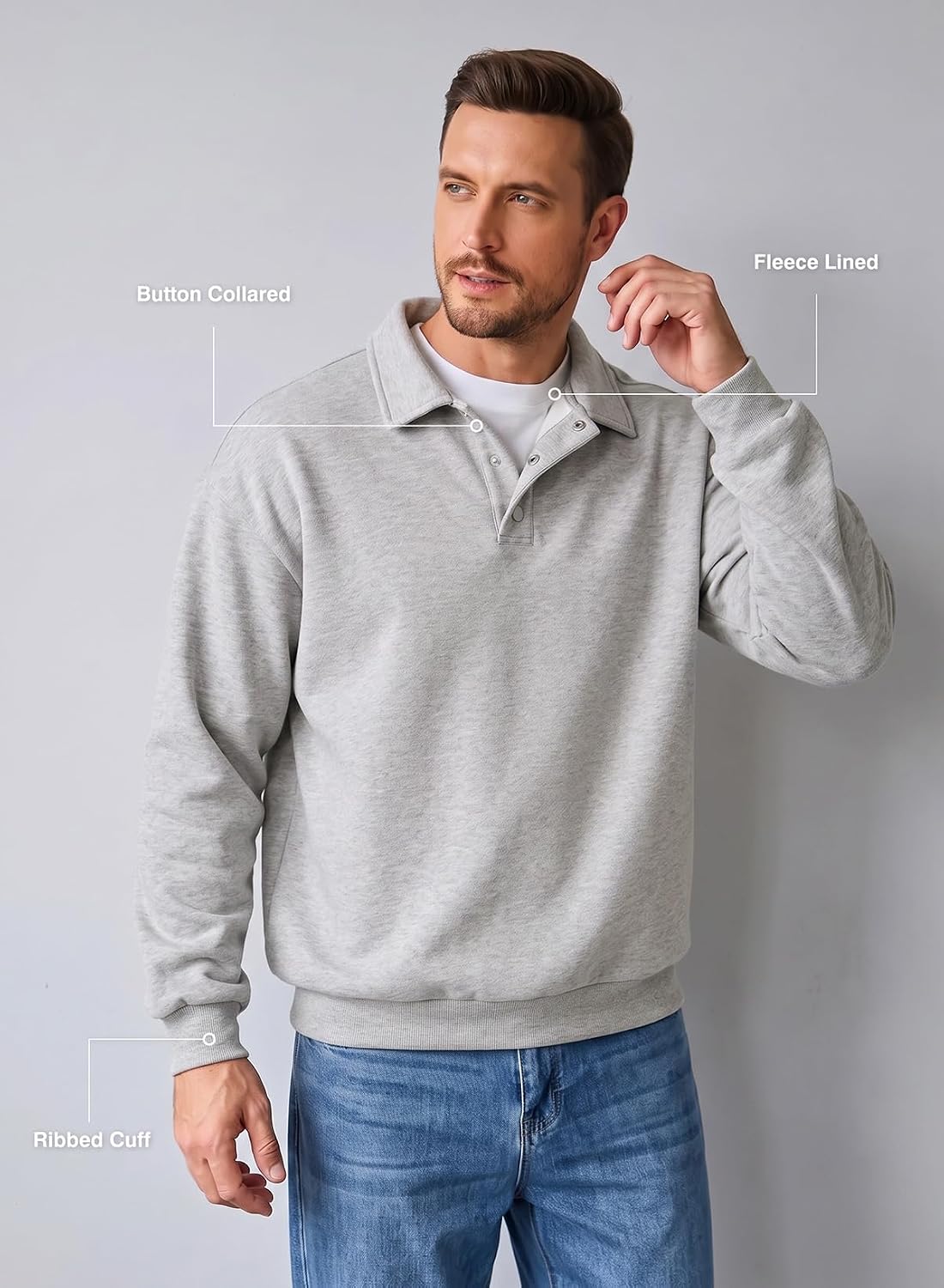 JMIERR Men's Casual Polo Sweatshirt Pullover Sweaters