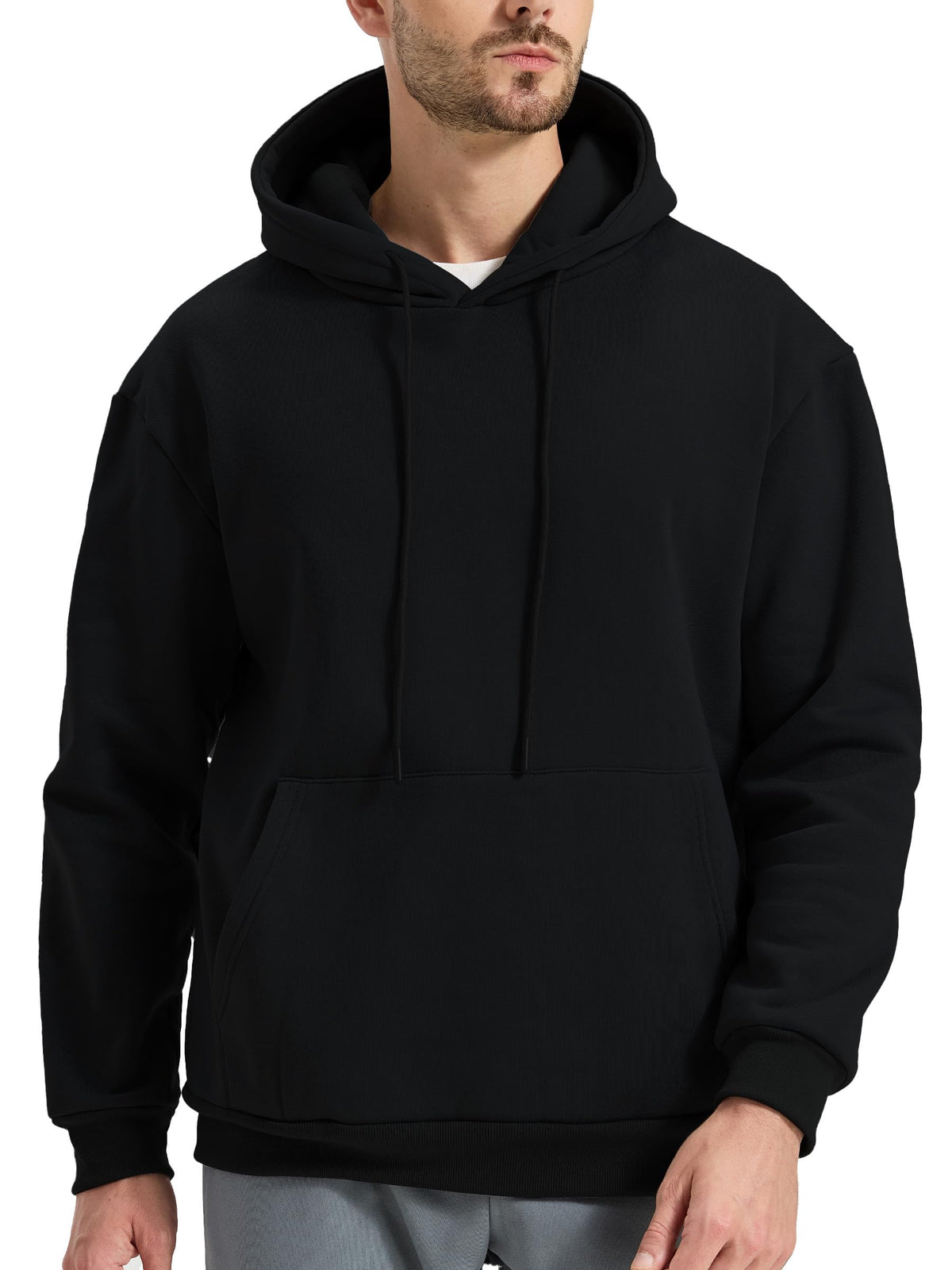 Mens Fleece Lined Hoodie Casual Oversized Pullover Sweatshirts Midweight Fashion Long Sleeve Hooded Sweatshirt