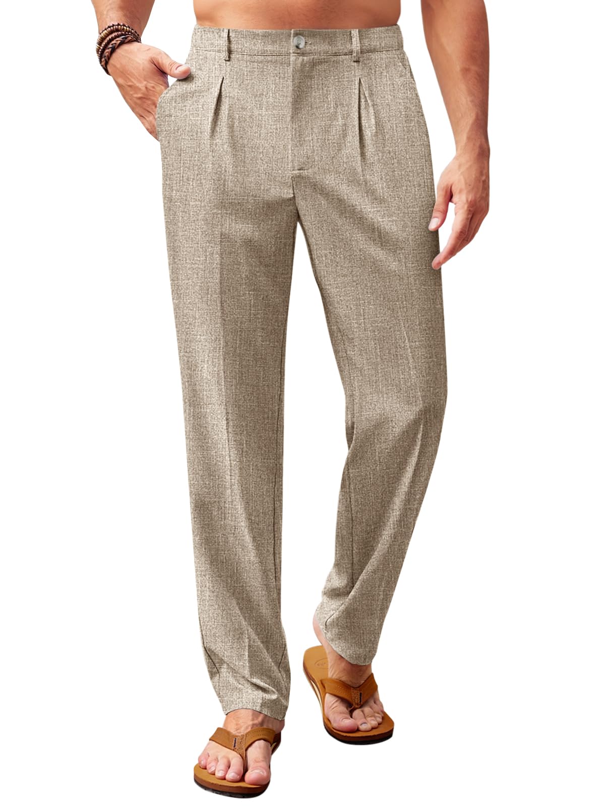 Runcati Mens Casual Pants Elastic Waist Lightweight Loose Pleated Slacks
