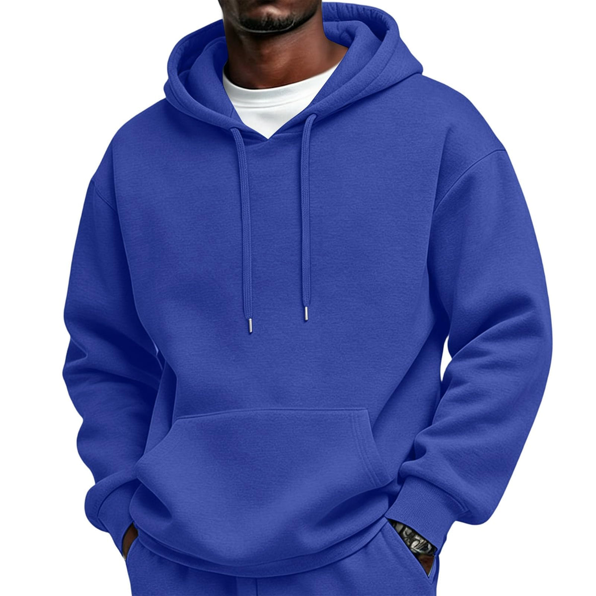 Mens Sherpa Hoodie Cottn Fleece Oversized Drawstring Hooded Sweatshirt
