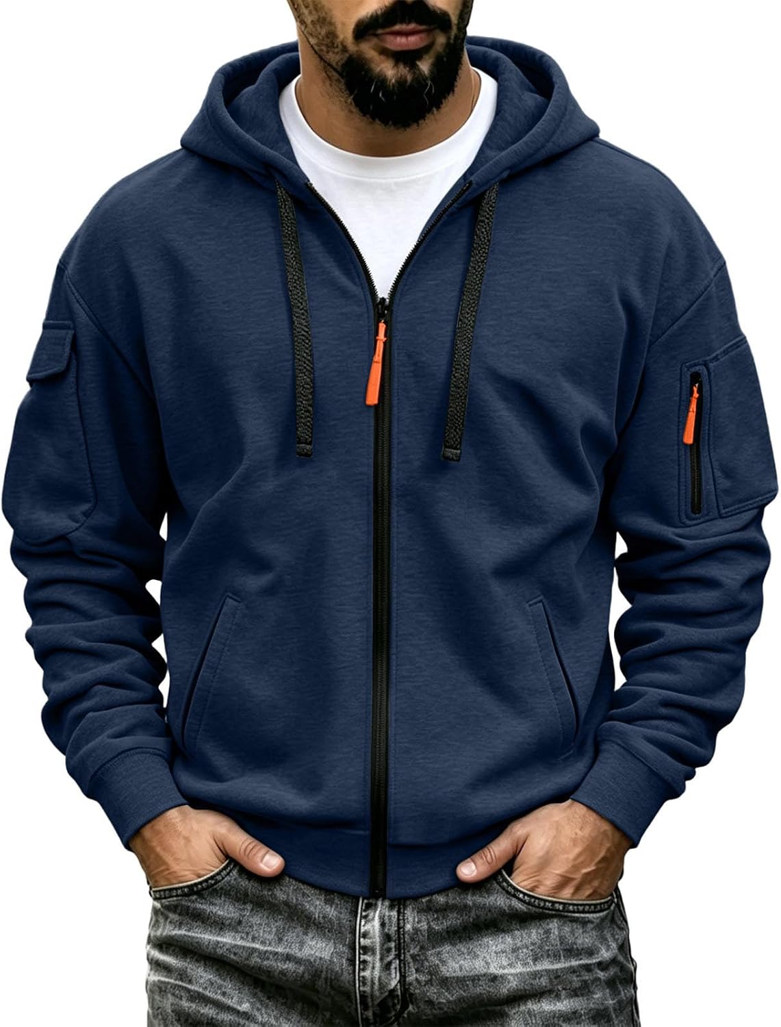 Mens Tactical Hoodie Zip Up Oversized Fashion Sweatshirt