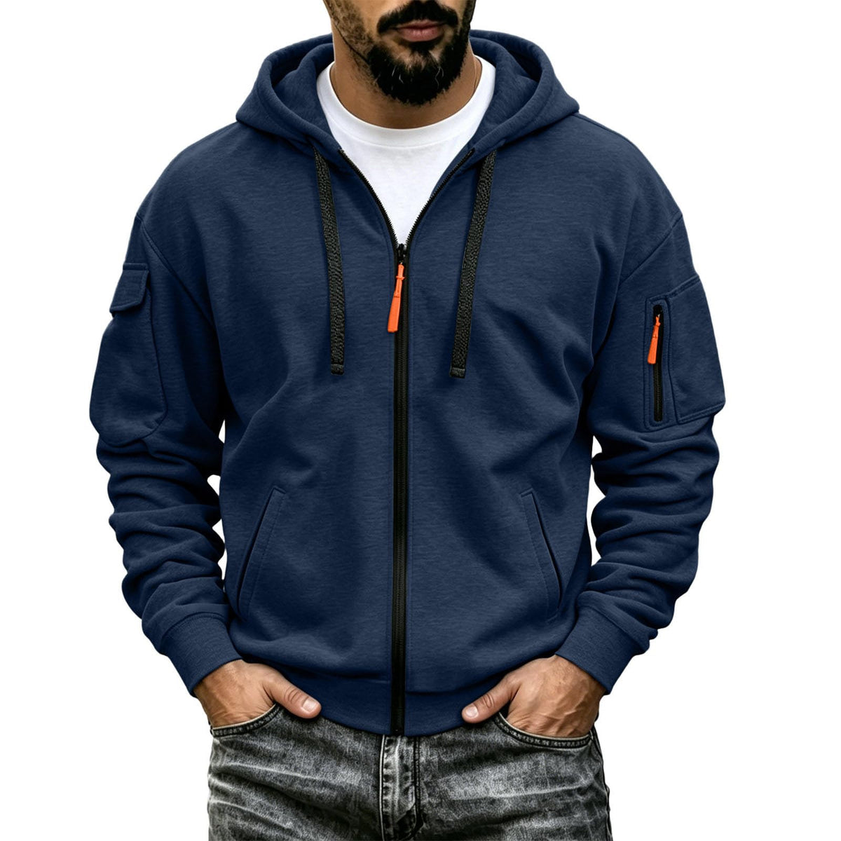 Mens Tactical Hoodie Zip Up Oversized Fashion Sweatshirt