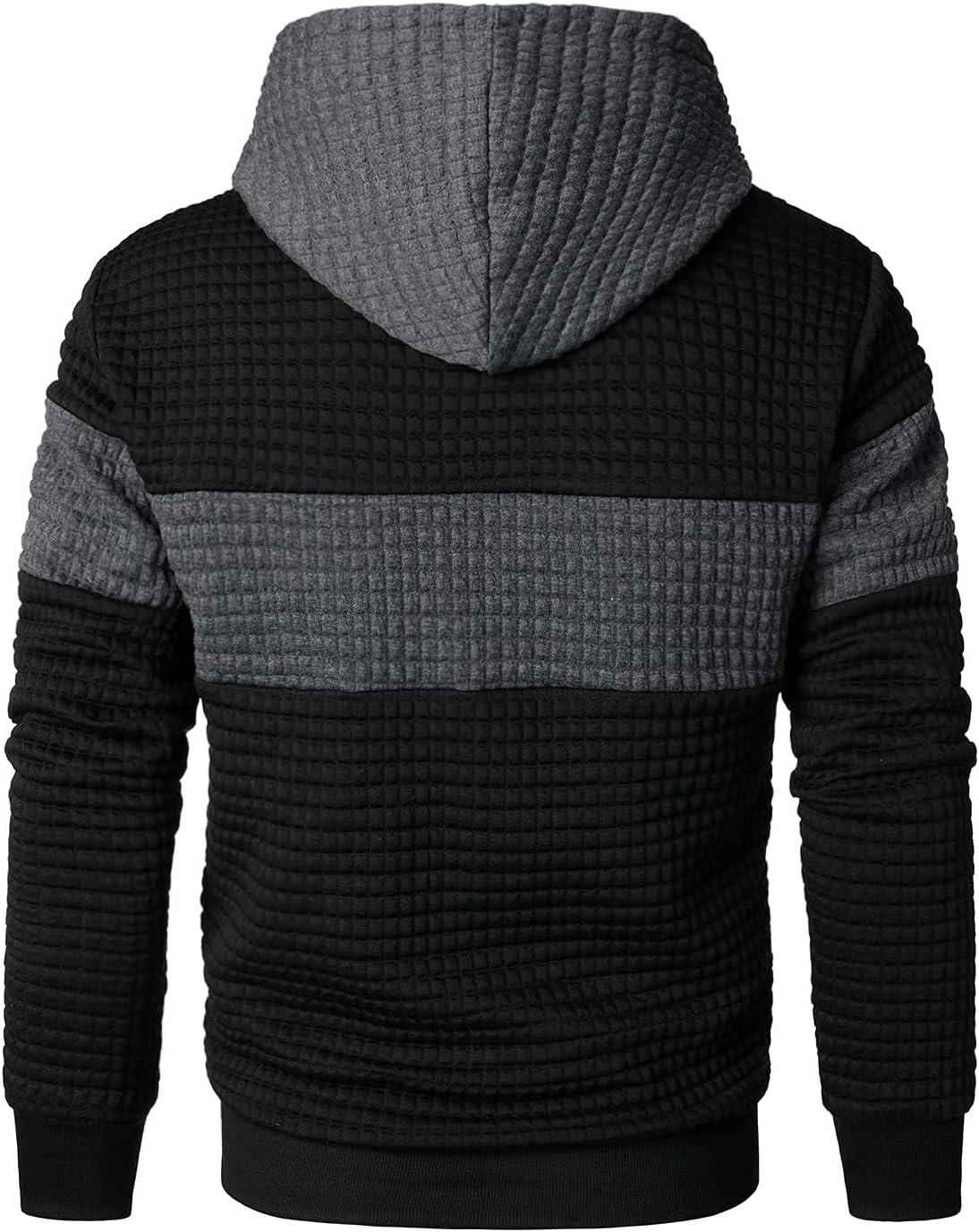 Qichic Men’s Sweatshirts Long Sleeve Pullover Patchwork Plaid Jacquard Hoodie Casual Drawstring Hoody Top