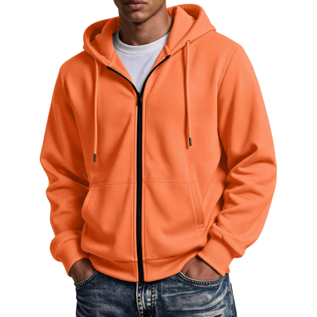 Mens Zip Up Hoodie Full Zip Oversized Fleece Lined Sweatshirt Fall Hoodies