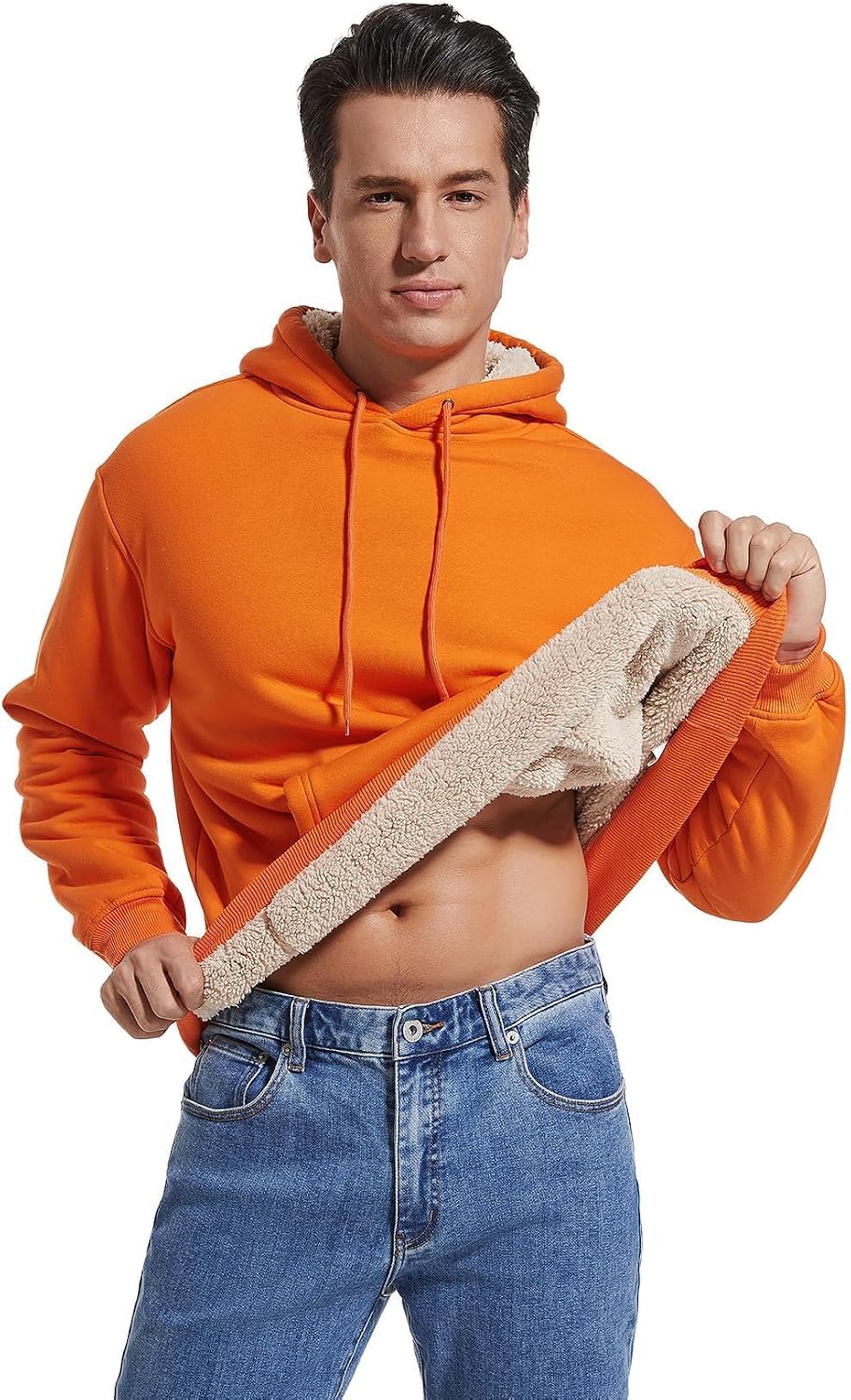 Gesean Men's Cotton Fleece Pullover Hoodie Sherpa Warm Hooded Sweatshirt