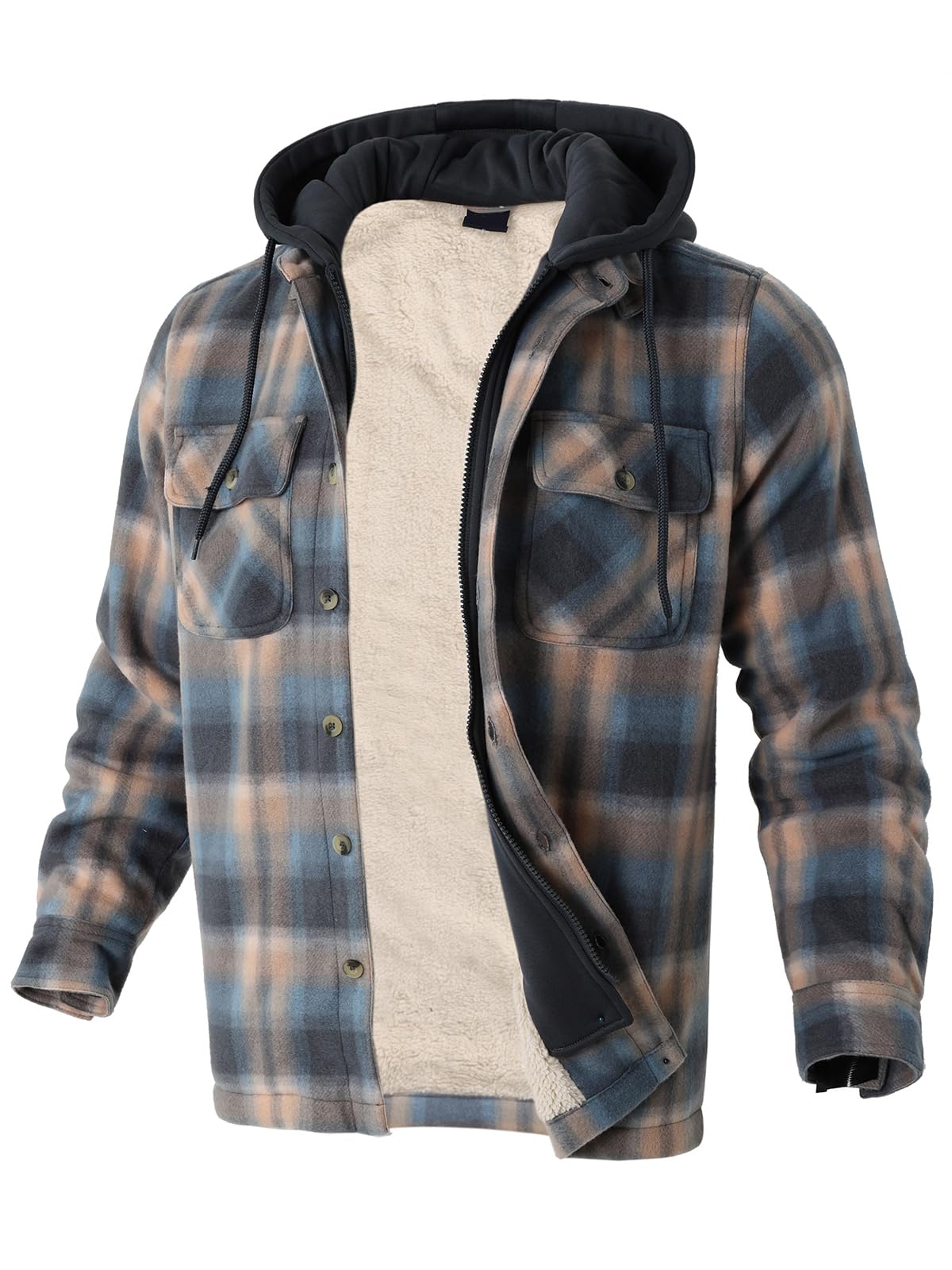 Gary Com Heavy Thick Flannel Plaid Jacket Sherpa Fleece Lined Hoodies for Men Zip Up Winter Warm Coat Zipper Sweatshirt