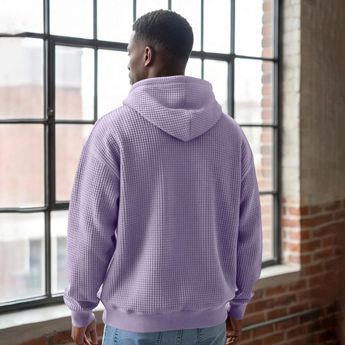 Waffle Knit Hoodie Men Quarter Zip Hoodie Men Comfort Pullover Fitness Long Sleeve Streetwear Sweatshirt