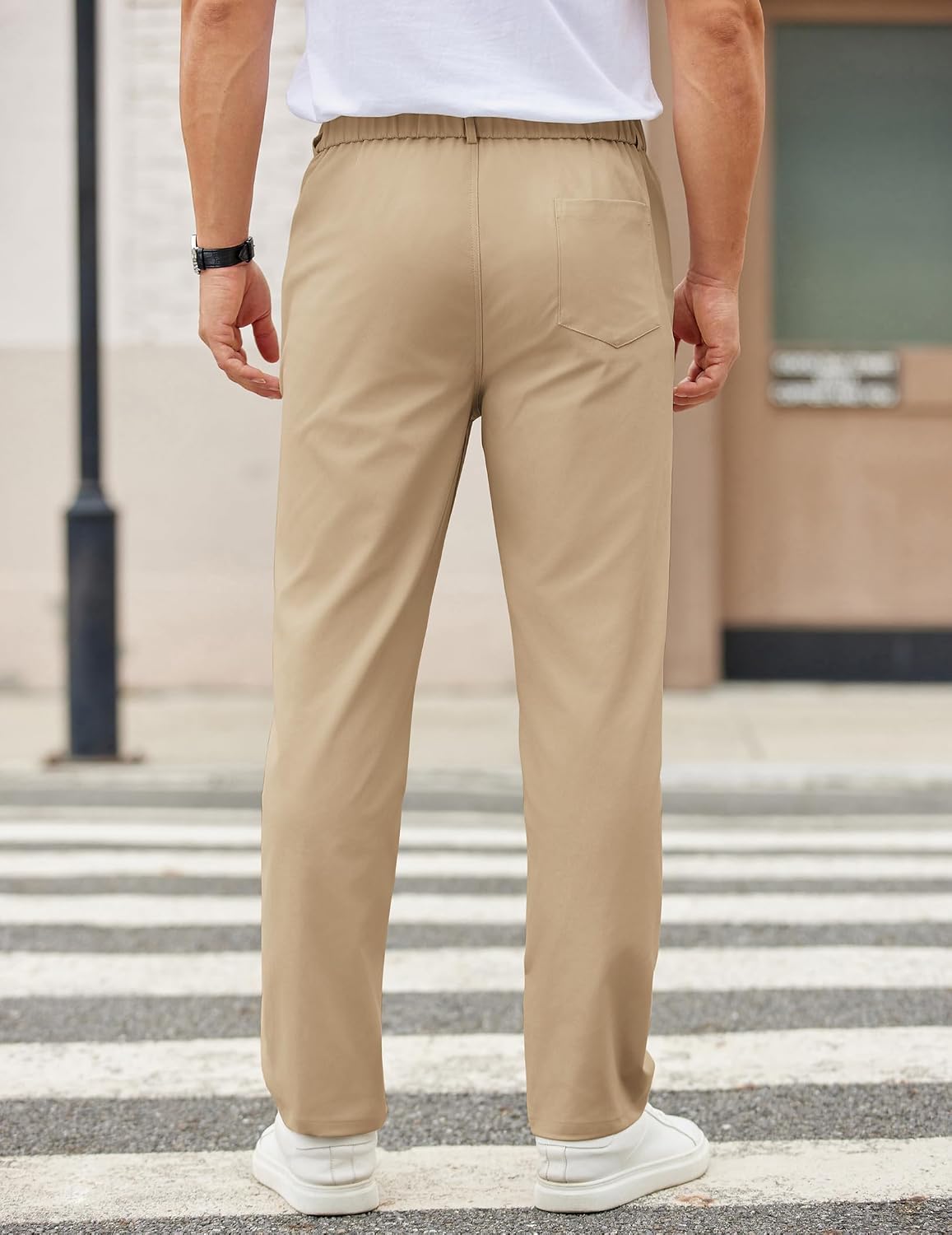 COOFANDY Mens Casual Chino Pants Elastic Waist Classic-Fit Dress Slacks