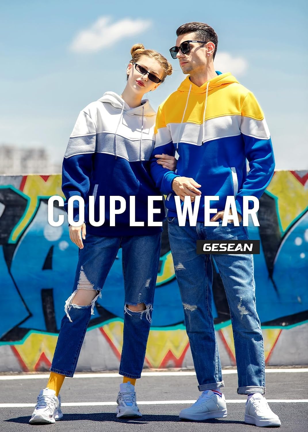 Gesean Men's Novelty Color Block Pullover Fleece Hoodie Casual Sweatshirt