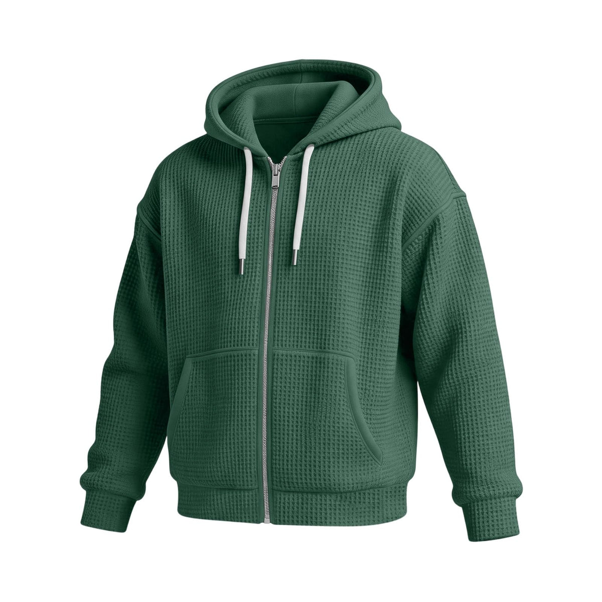 Waffle Knit Hoodies for Men Full Zip Sweatshirt Hooded Cardigan with Pocket Loose Fit Drawstring Athletic Jackets