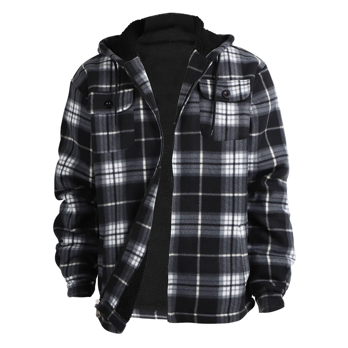 Gary Com Heavy Thick Flannel Plaid Jacket Sherpa Fleece Lined Hoodies for Men Zip Up Winter Warm Coat Zipper Sweatshirt