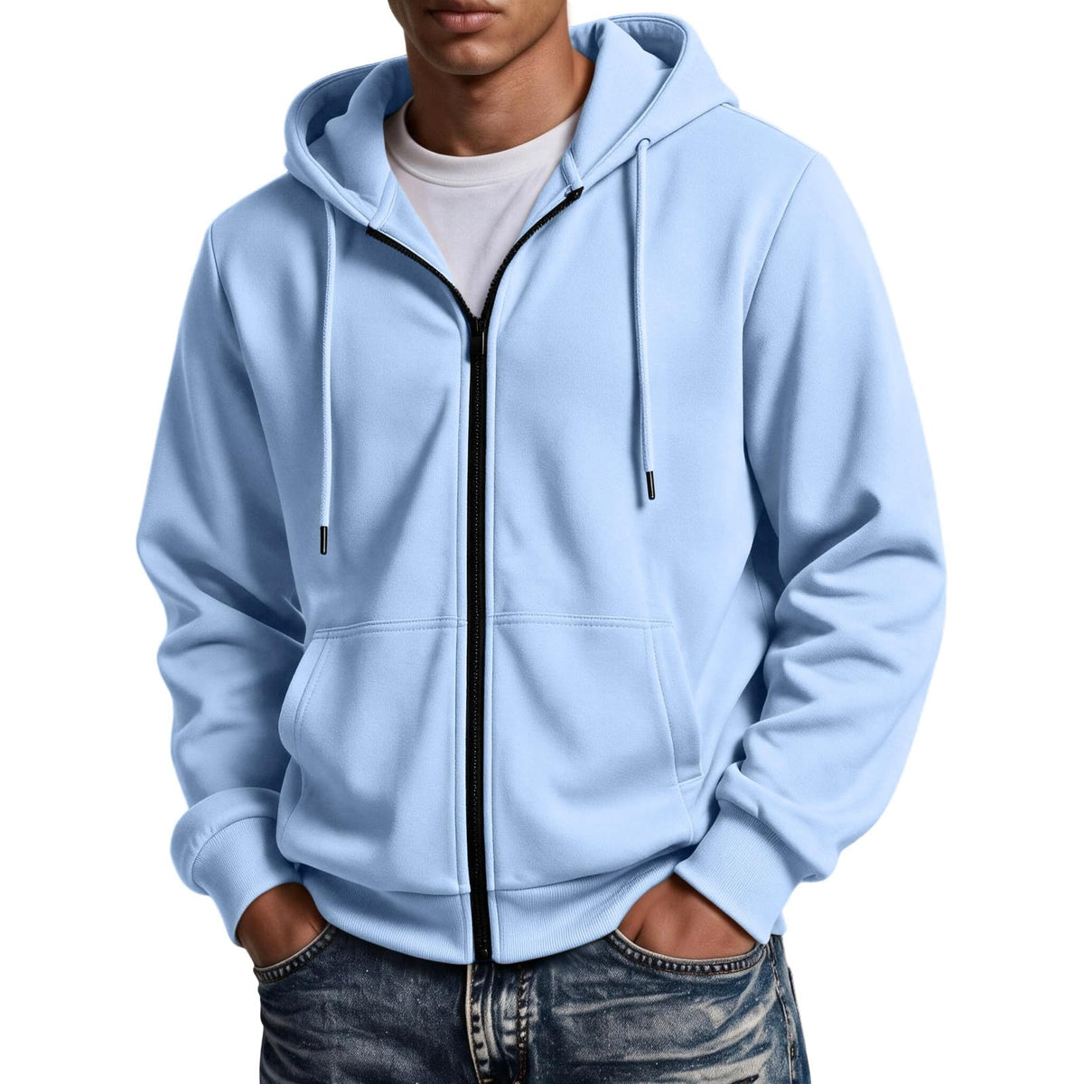 Mens Zip Up Hoodie Full Zip Oversized Fleece Lined Sweatshirt Fall Hoodies