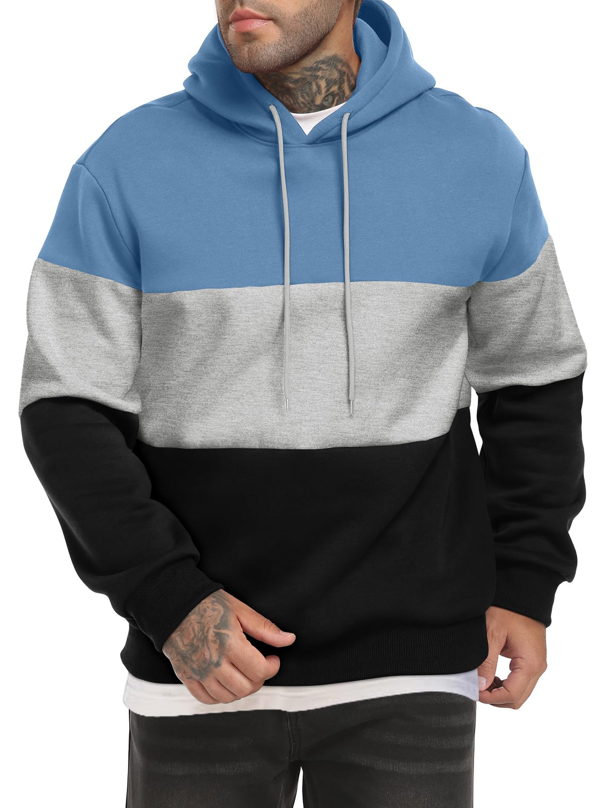 Men's Color Block Hoodies Long Sleeve Hooded Sweatshirt Pullover