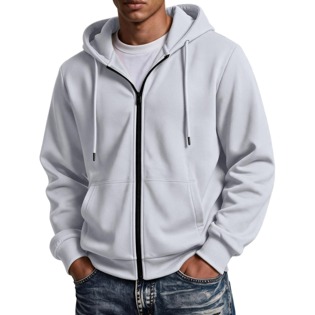 Mens Zip Up Hoodie Full Zip Oversized Fleece Lined Sweatshirt Fall Hoodies