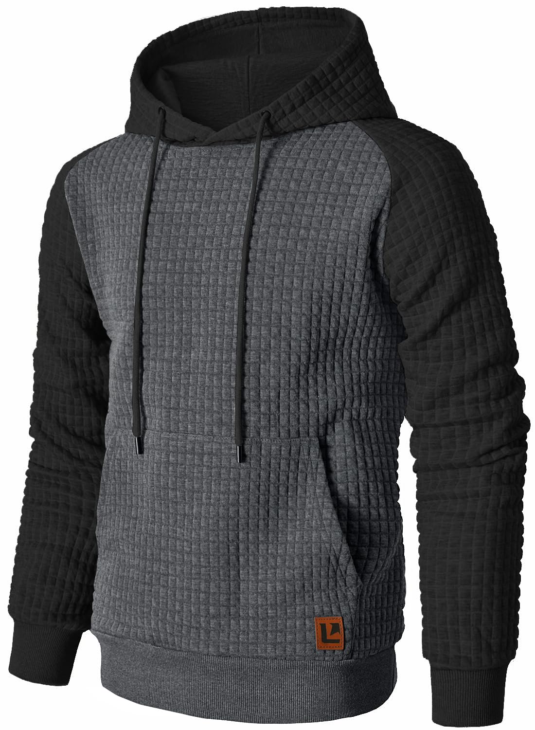 Qichic Men’s Sweatshirts Long Sleeve Pullover Patchwork Plaid Jacquard Hoodie Casual Drawstring Hoody Top