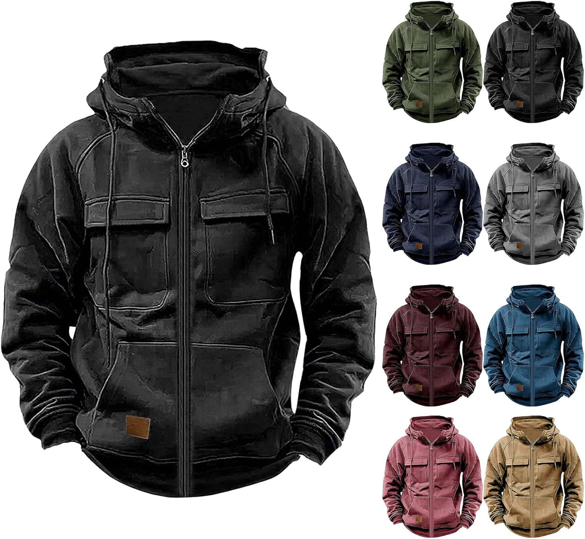 Mens Tactical Hoodies Zip Up Military Cargo Sweatshirts Long Sleeve Hoodie