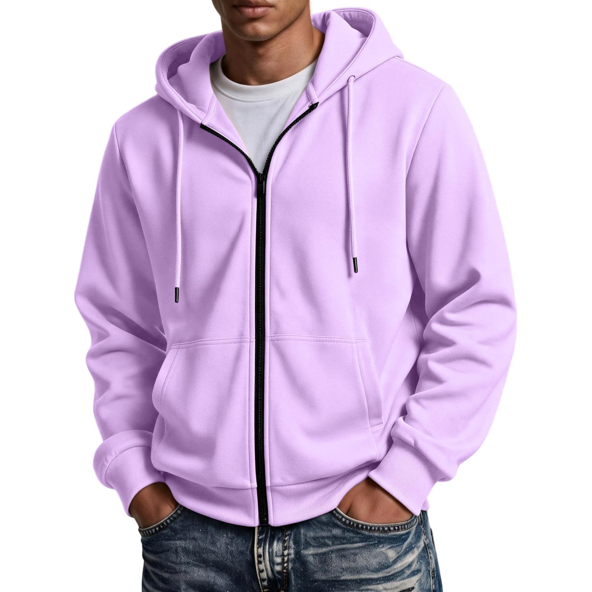 Mens Zip Up Hoodie Full Zip Oversized Fleece Lined Sweatshirt Fall Hoodies