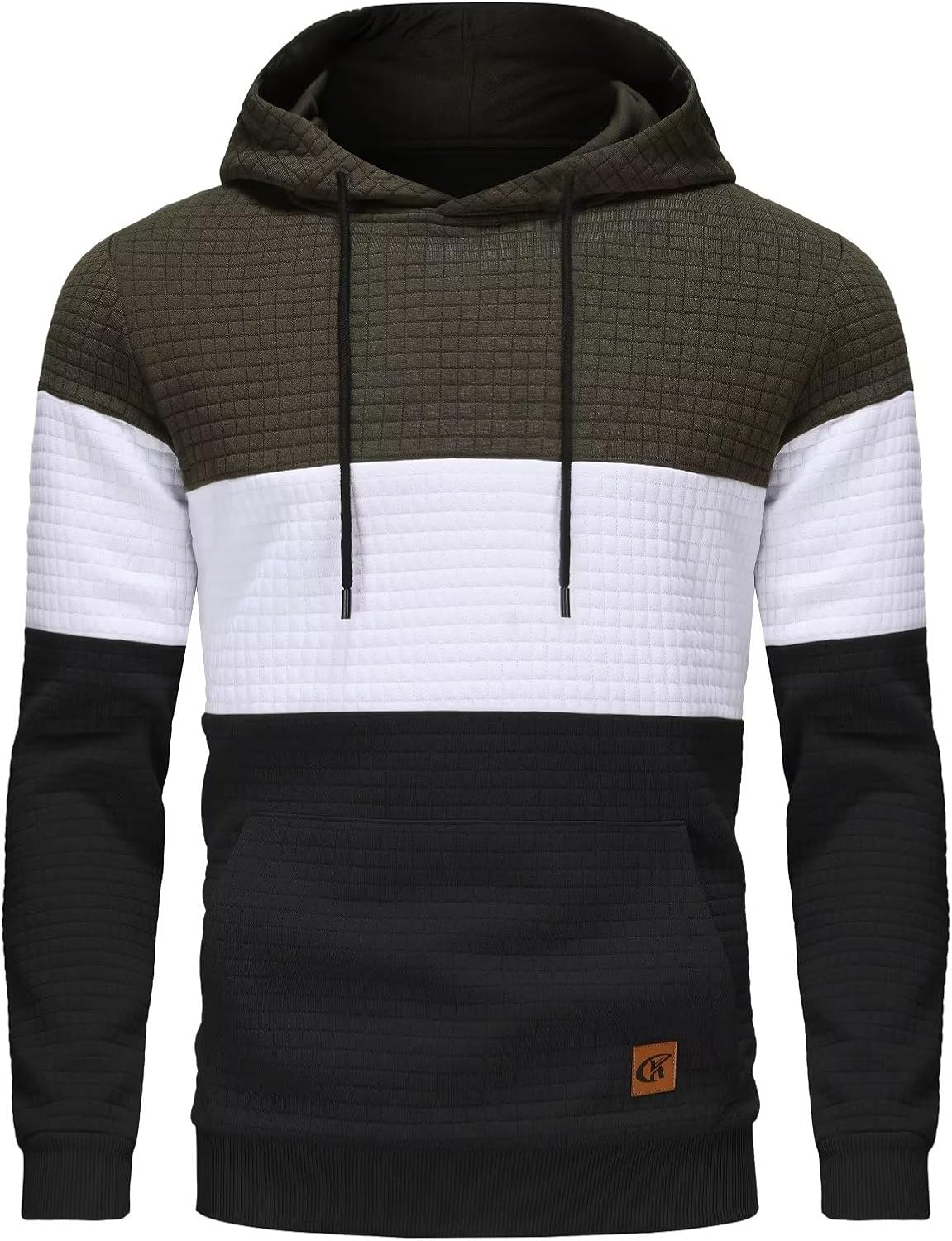 Yundobop Men's Pullover Hoodies Plaid Jacquard with Kangaroo Pocket