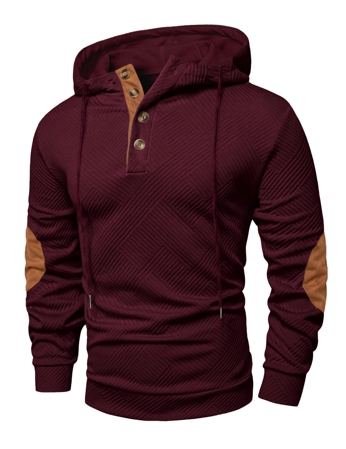 JMIERR Men's Cotton Textured Vintage Quarter-Button Casual Henley Hoodie