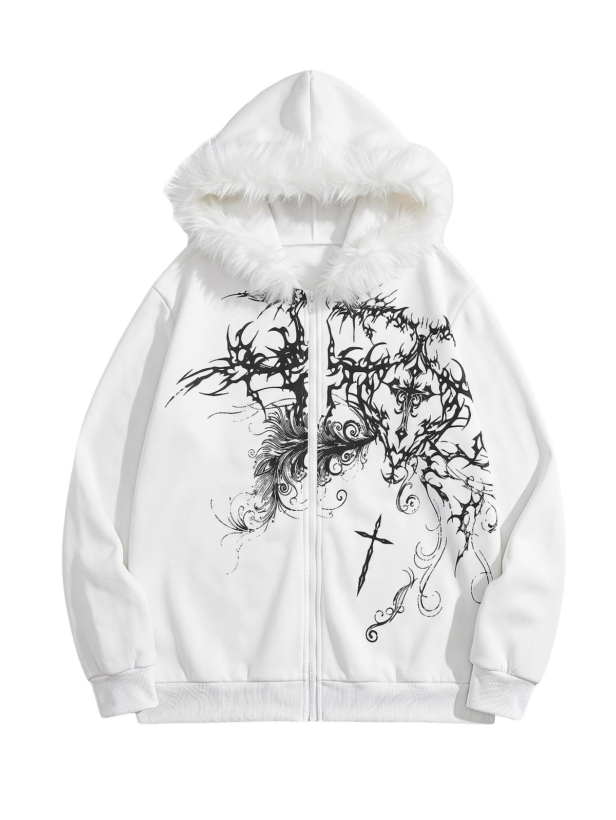 SOLY HUX Men's Y2K Grunge Zip Up Gothic Hoodie with Fur Hood