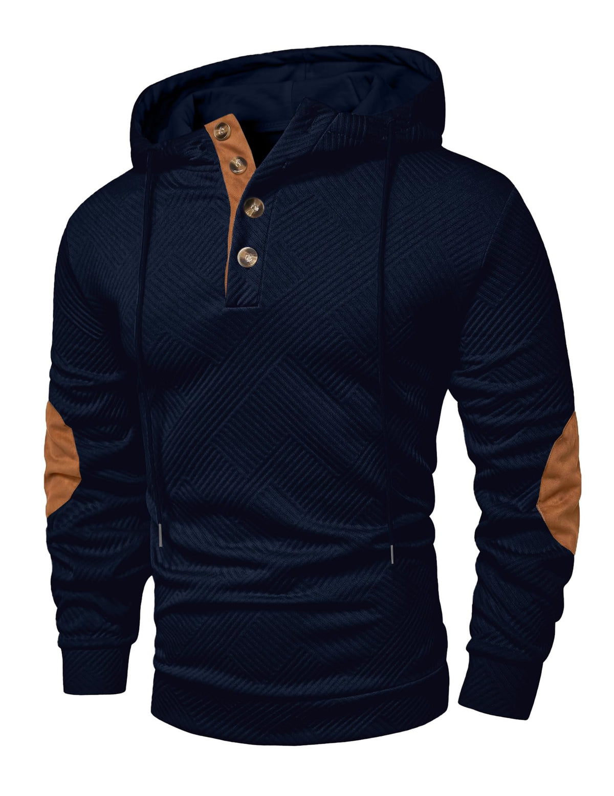 JMIERR Men's Cotton Textured Vintage Quarter-Button Casual Henley Hoodie